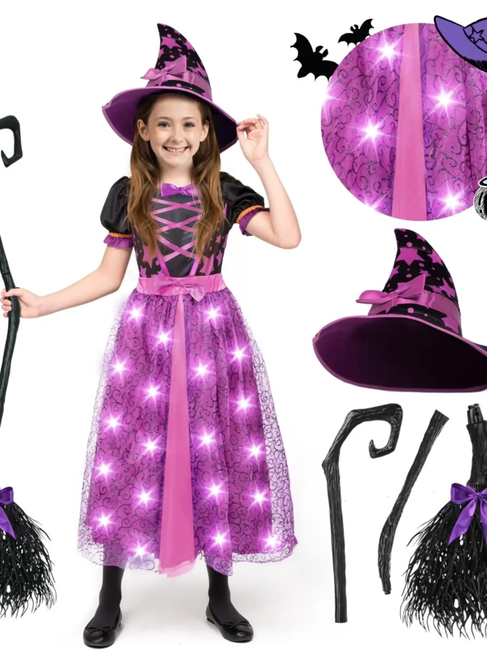 Spooktacular Creations Girls Light Up  Witch For Halloween Costume Medium (8-10)